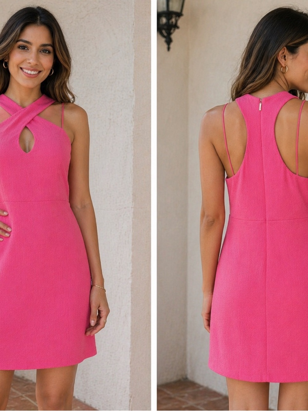 Pink Cross-Neck Mini Dress